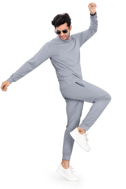 Men's Solid Full Sleeves Grey Track Suit