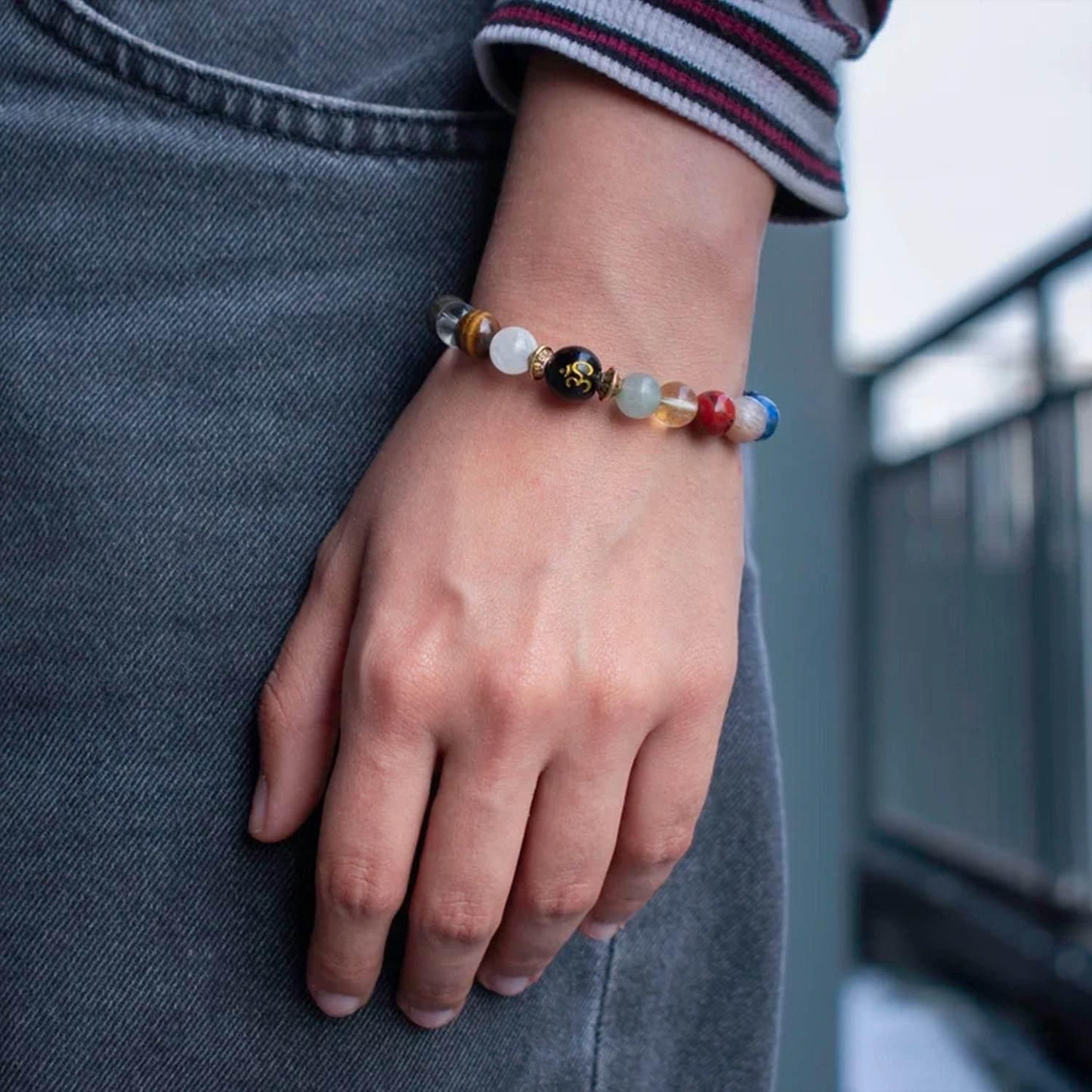 Natural Beads Om Bracelet